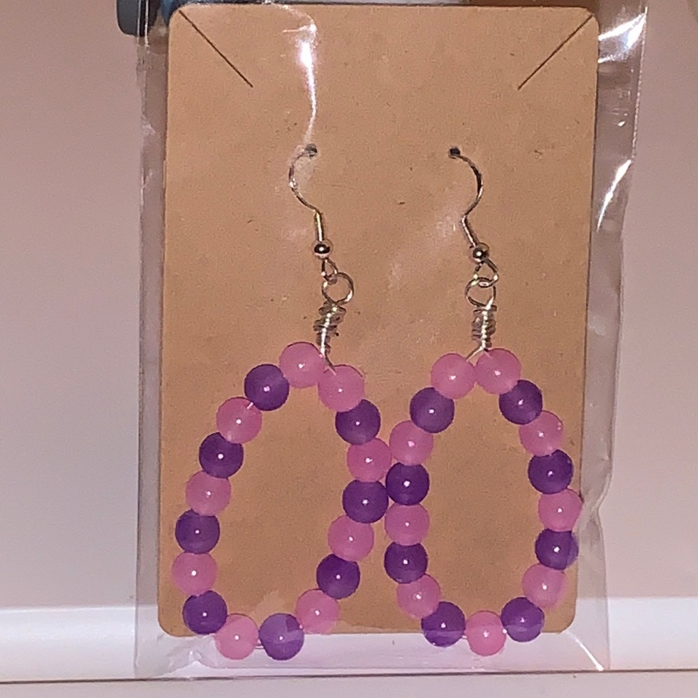 Pink and Purple glass Beaded Earrings - Picture 7 of 7